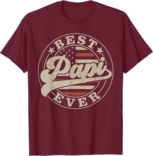 Best Papi Ever American US Flag Funny Father's Day T-Shirt - T-Shirt | Maroon