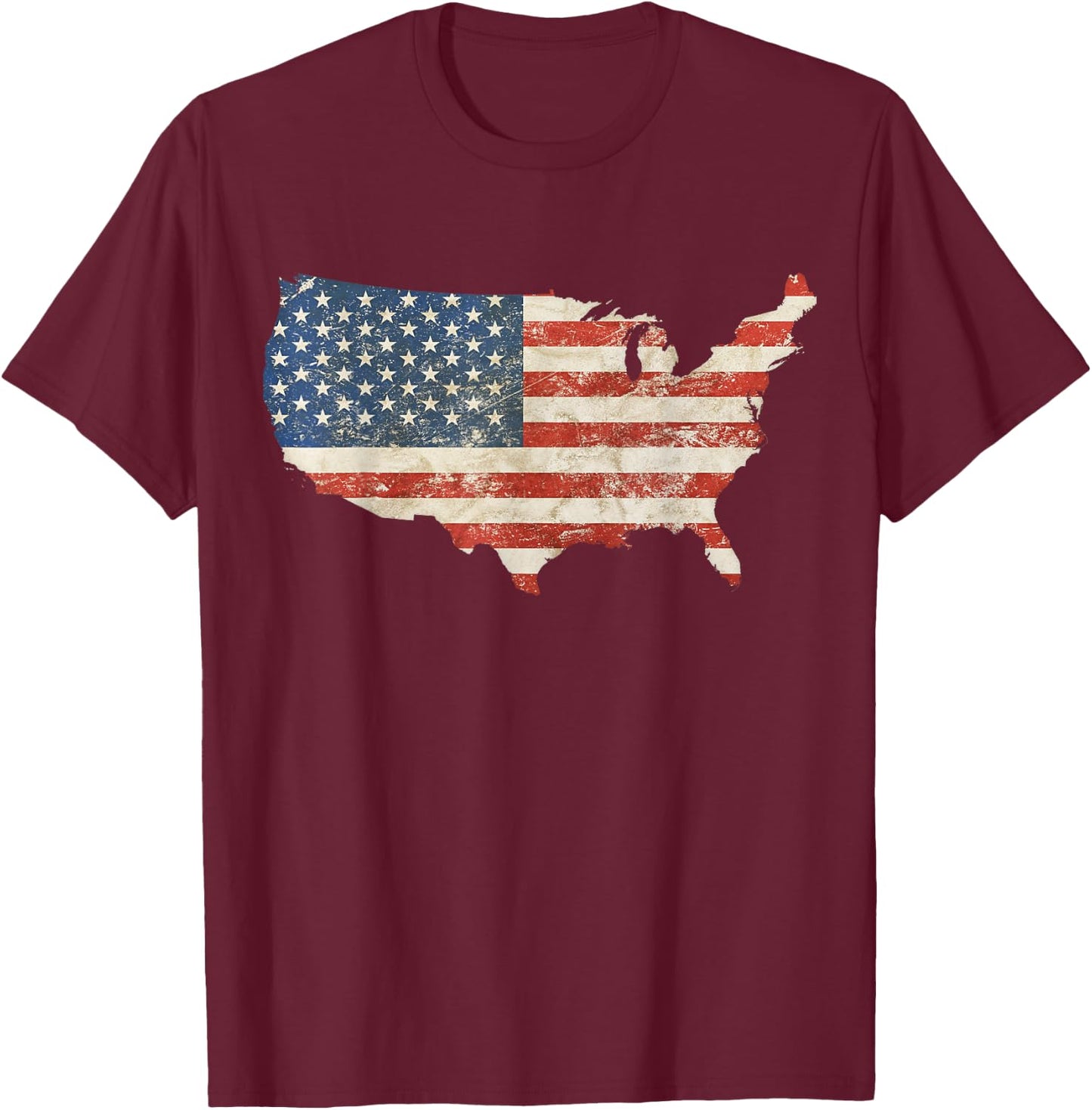 US Map Shaped Grunge Vintage Faded American Flag Kids Men T-Shirt - T-Shirt | Maroon