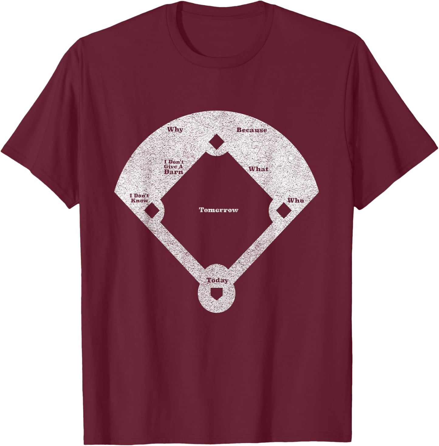 Funny Baseball Who's On First Distressed T-Shirt - T-Shirt | Maroon