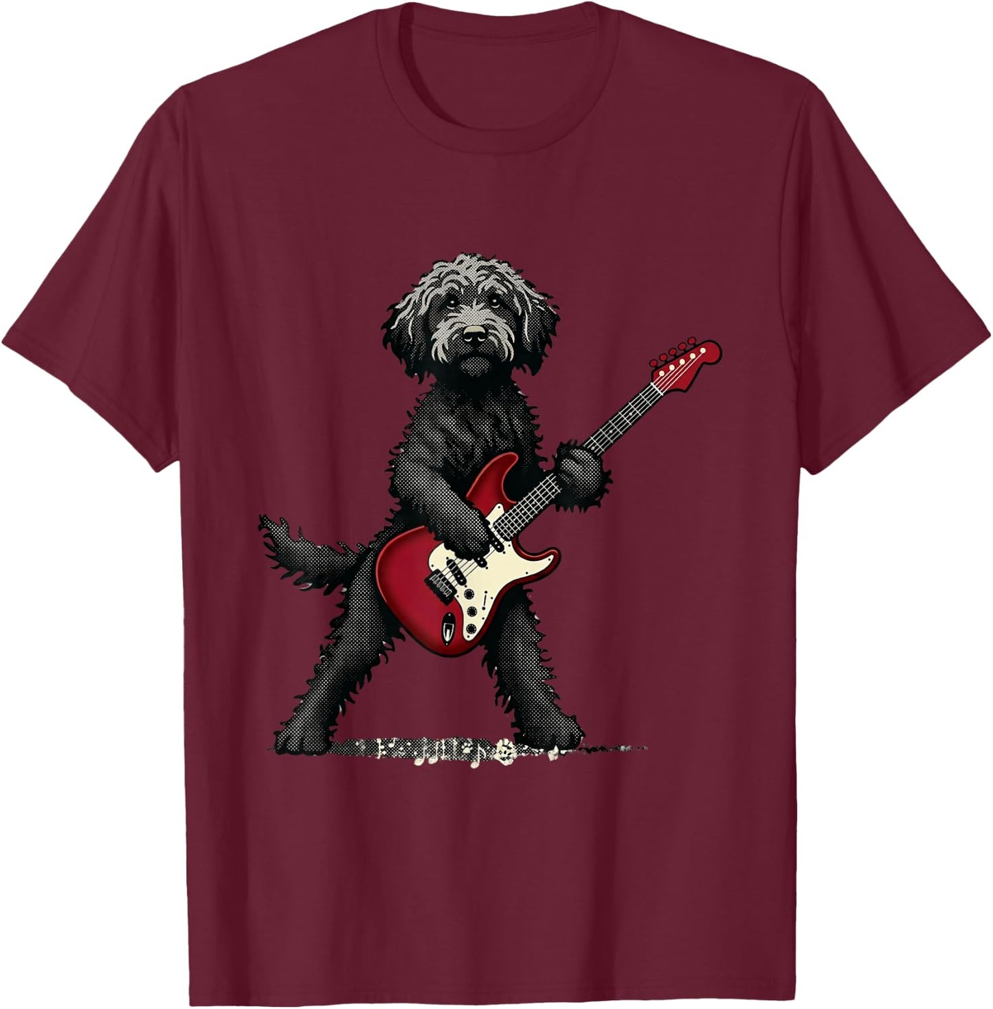 Funny Rock Goldendoodle Dog Playing Guitar Music Lover Dog T-Shirt - T-Shirt | Maroon