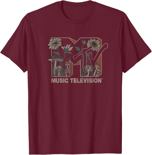 MTV Music Television Wild Flower Mushrooms MTV Logo T-Shirt - T-Shirt | Maroon