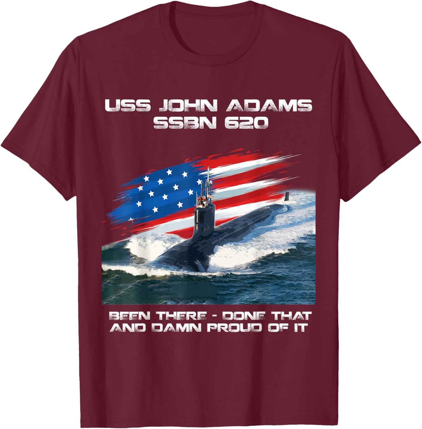 USS John Adams SSBN-620 American Flag Submarine Veteran Xmas Men T-Shirt - T-Shirt | Maroon