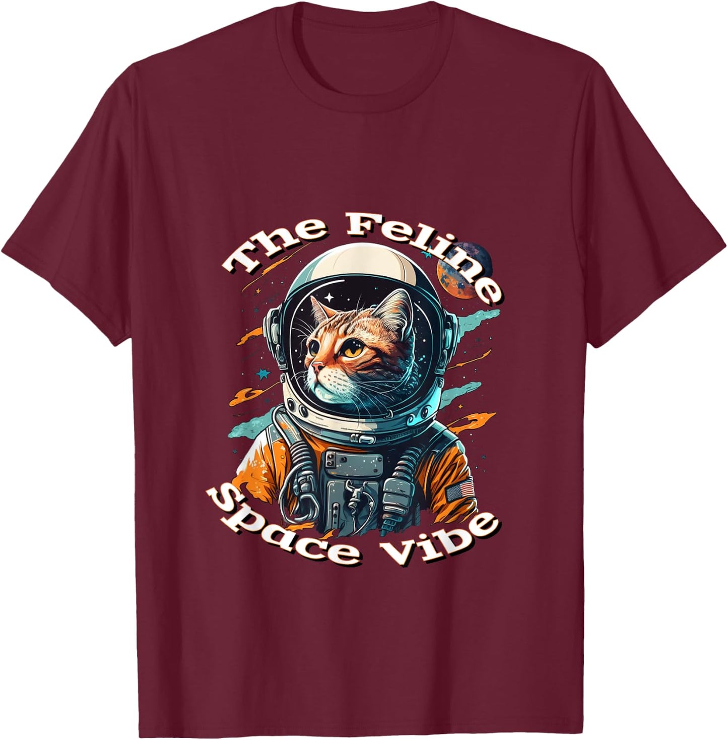 Astronaut Cat I Space I Patriotic Usa I Intergalactic Feline T-Shirt - T-Shirt | Maroon