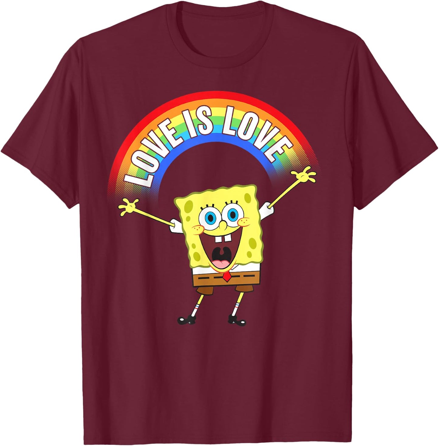 SpongeBob SquarePants Pride Love Is Love Rainbow T-Shirt - T-Shirt | Maroon