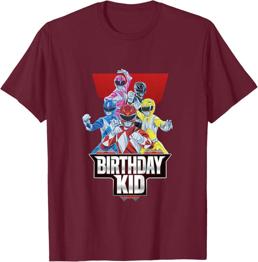 Power Rangers Birthday Kid Mighty Morphin' Group Shot Youth T-Shirt - T-Shirt | Maroon