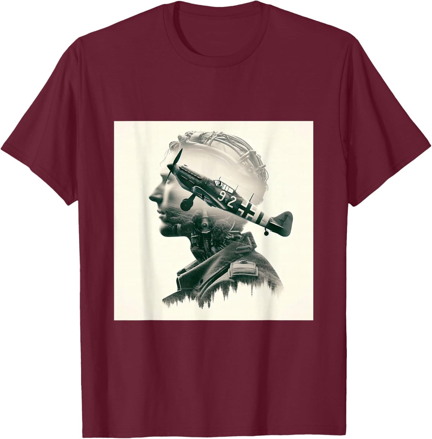 Aviation Legacy Silhouette Vintage Aircraft Enthusiast Art T-Shirt - T-Shirt | Maroon