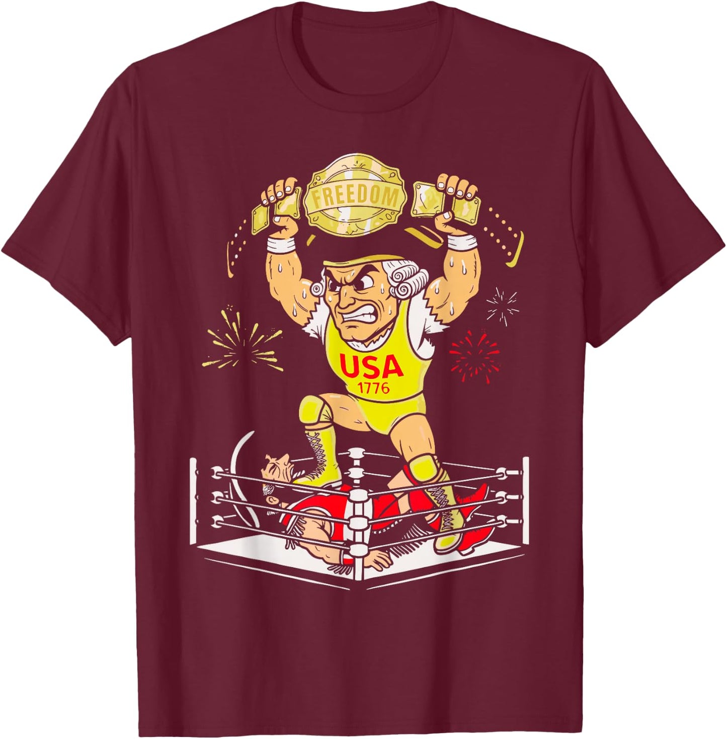 250 Years George Washington Wrestling USA 1776 4th of July T-Shirt - T-Shirt | Maroon