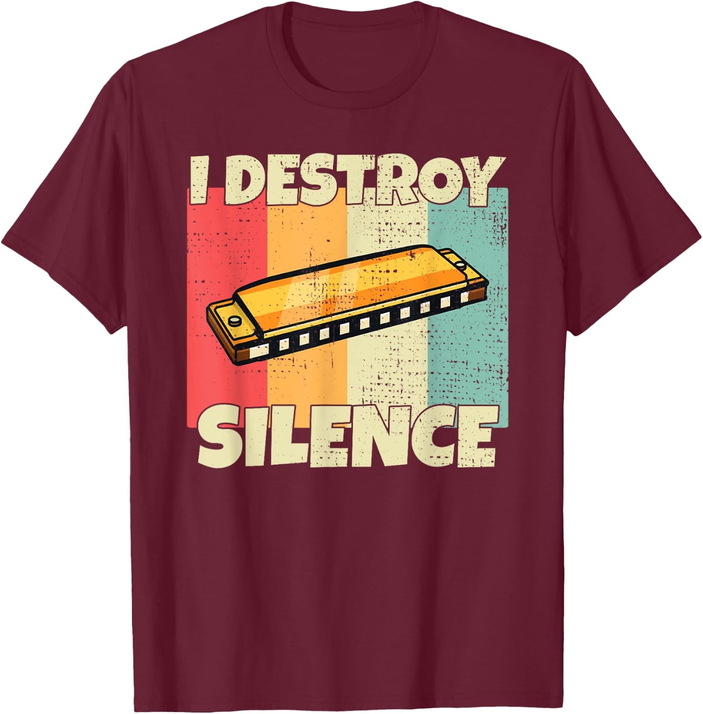 Funny Harmonica instrument I Destroy Silence for Harmonica T-Shirt - T-Shirt | Maroon
