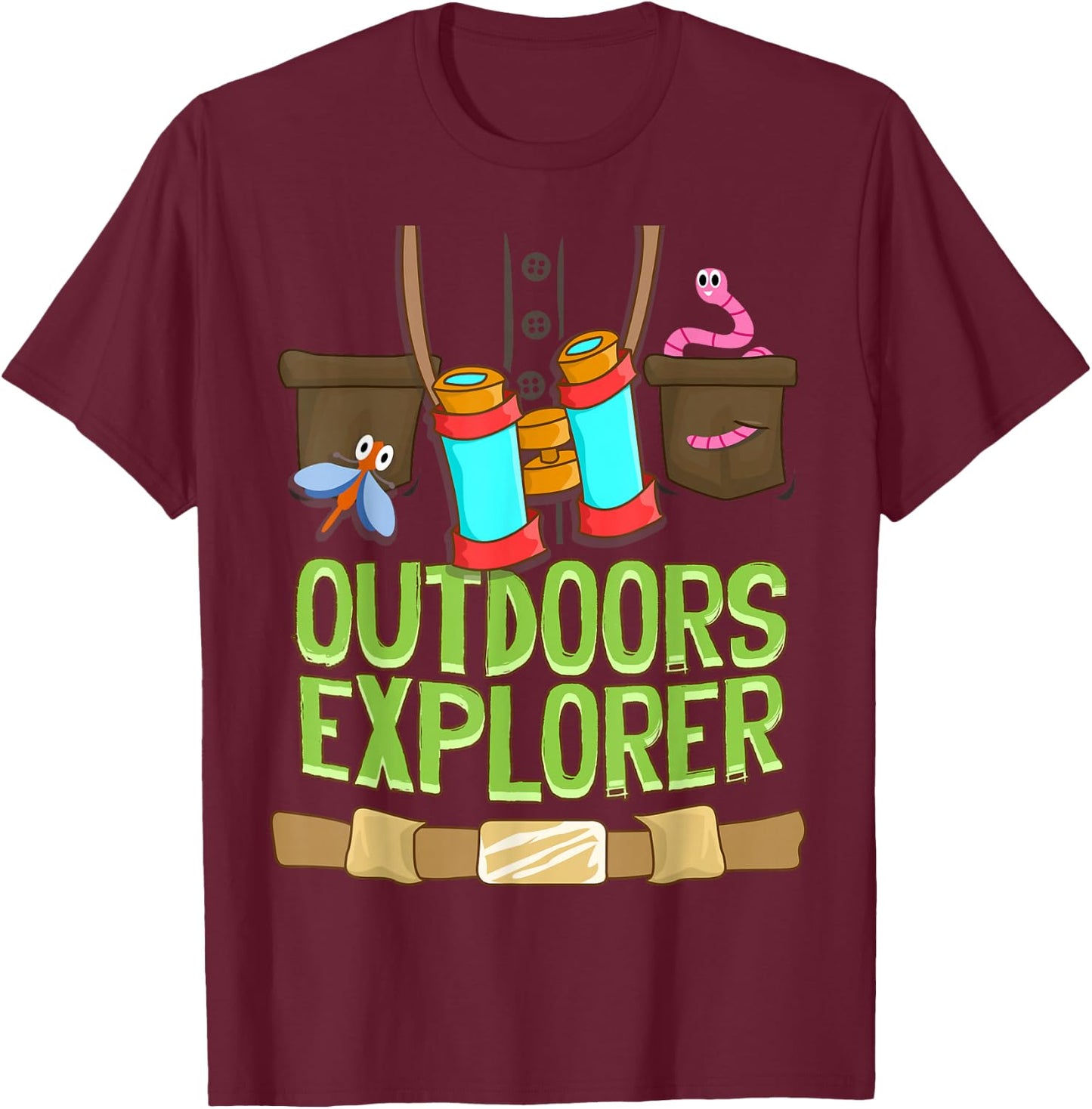 Outdoors Explorer Zookeeper Vest Bugs Binoculars Safari Kids T-Shirt - T-Shirt | Maroon