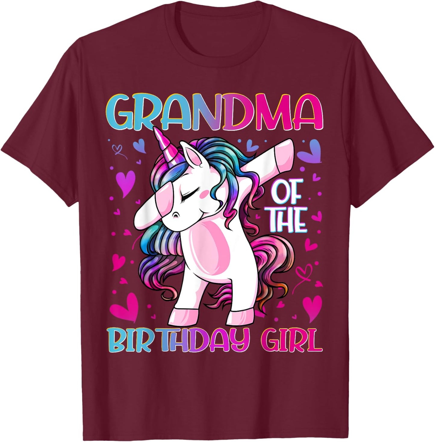 Grandma of the Birthday Girl Dabbing Unicorn Grandmother T-Shirt - T-Shirt | Maroon