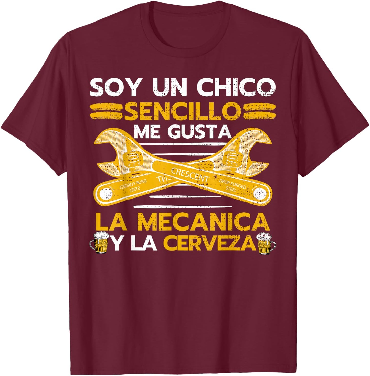 Mecánica y Cerveza, Chico Sencillo Mecanica Cerveza T-Shirt - T-Shirt | Maroon