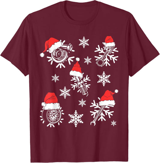 Funny Car Enthusiast Auto Mechanic Car Parts Ugly Christmas T-Shirt - T-Shirt | Maroon