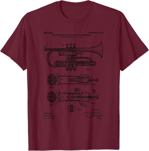 Trumpet Blueprint Vintage Patent Instrument Trumpet Player T-Shirt - T-Shirt | Maroon