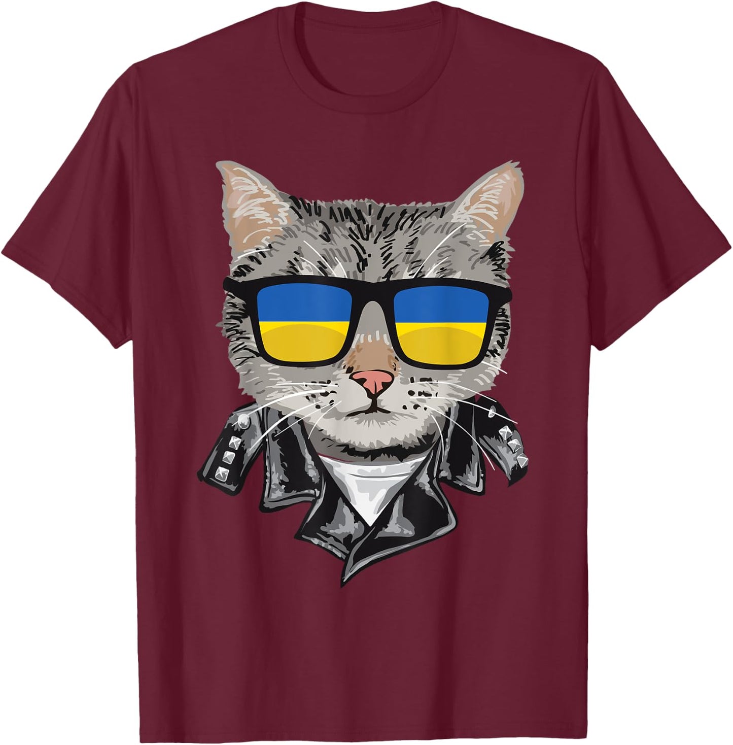 Cat Ukraine Flag Sunglasses - Cool Ukrainian Cat Women T-Shirt - T-Shirt | Maroon
