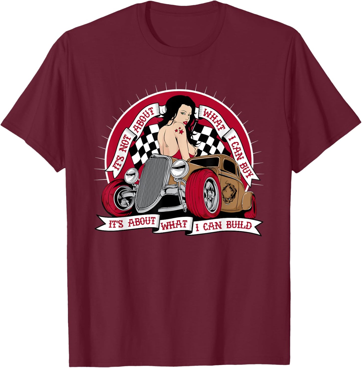 Hot Rod T Shirt Retro 50s Rockabilly Rock N Roll Pin up Girl T-Shirt - T-Shirt | Maroon