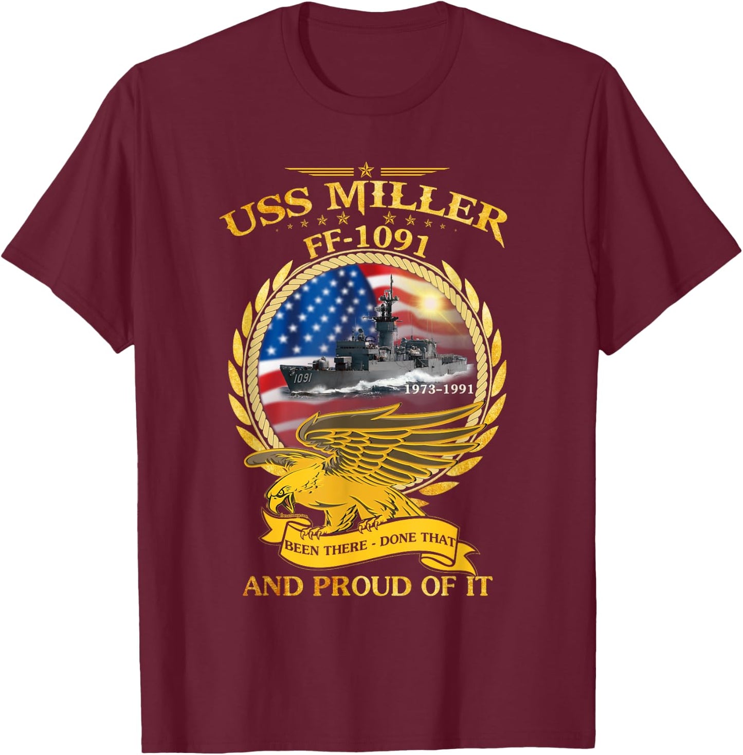 USS Miller (FF-1091) T-Shirt - T-Shirt | Maroon