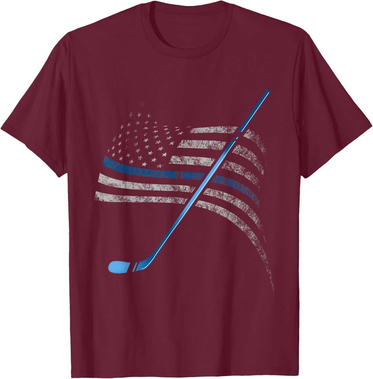 Blue Line USA American Flag Hockey Player Policemen T-Shirt - T-Shirt | Maroon