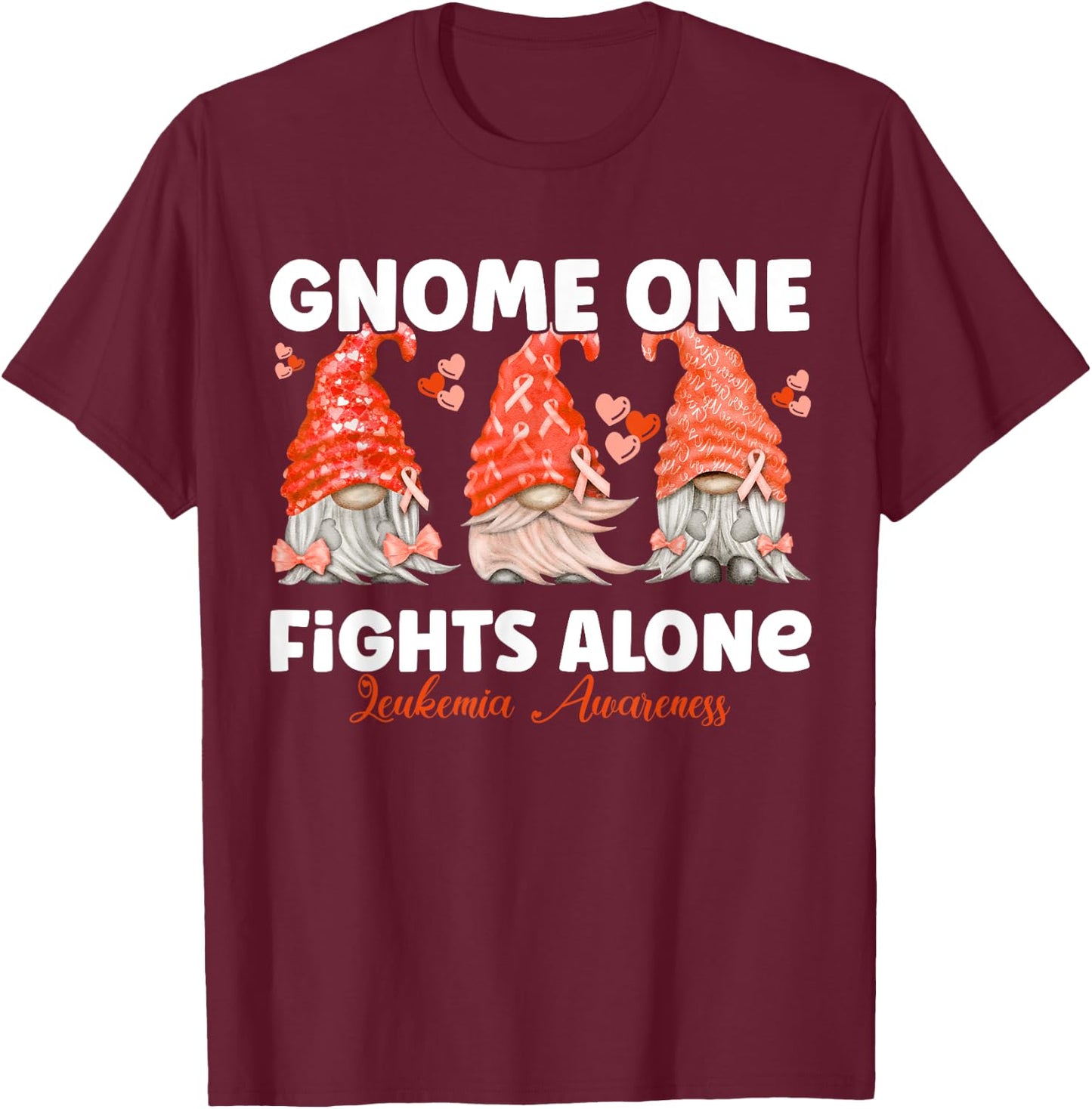 Gnome One Fights Alone Orange Leukemia Awareness T-Shirt - T-Shirt | Maroon