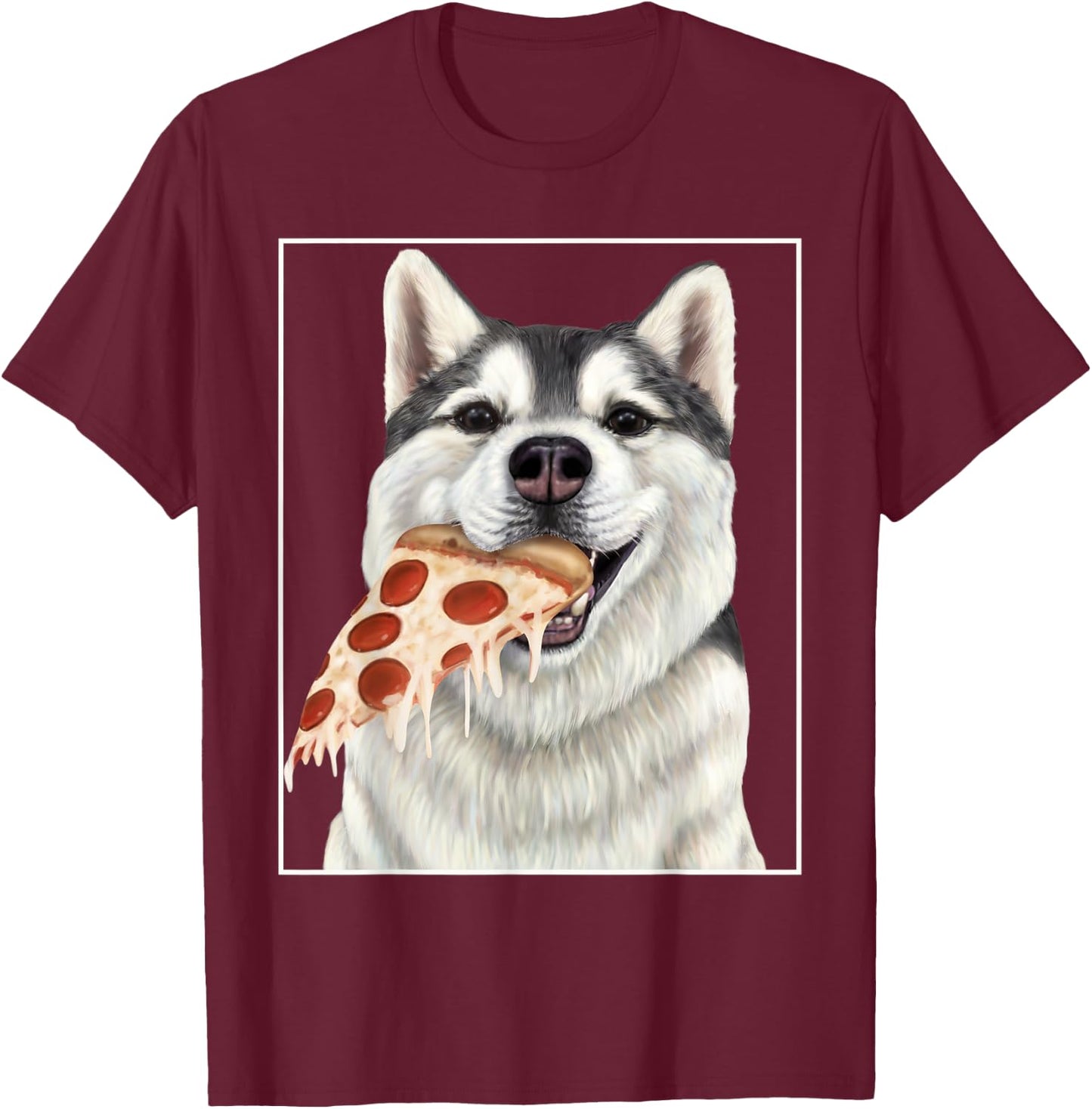 Husky eating pizza. - Dog with pizza slices Men Women Kids T-Shirt - T-Shirt | Maroon