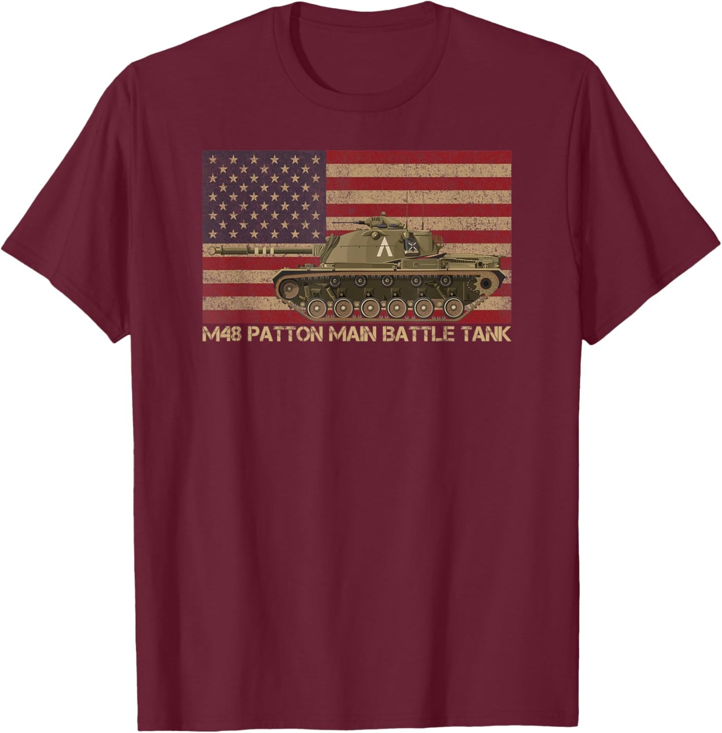 M48 Patton Main Battle Tank American Vintage USA Flag Tanks Women Kids Men T-Shirt - T-Shirt | Maroon