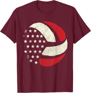 American Flag Patriotic 4th of July Volleyball Player Women Men T-Shirt - T-Shirt | Maroon