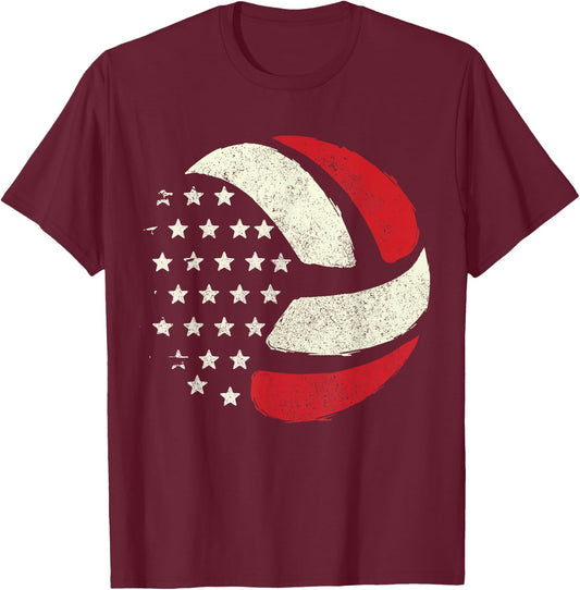 American Flag Patriotic 4th of July Volleyball Player Women Men T-Shirt - T-Shirt | Maroon