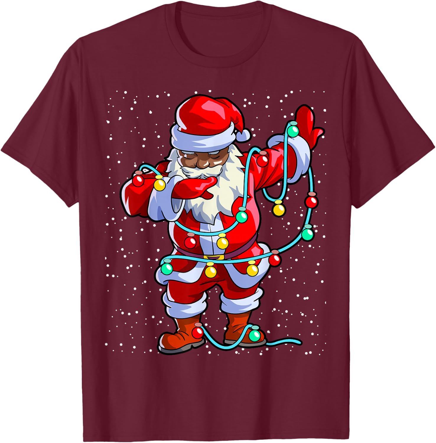 Santa Claus Black Christmas Afro African American Xmas T-Shirt - T-Shirt | Maroon