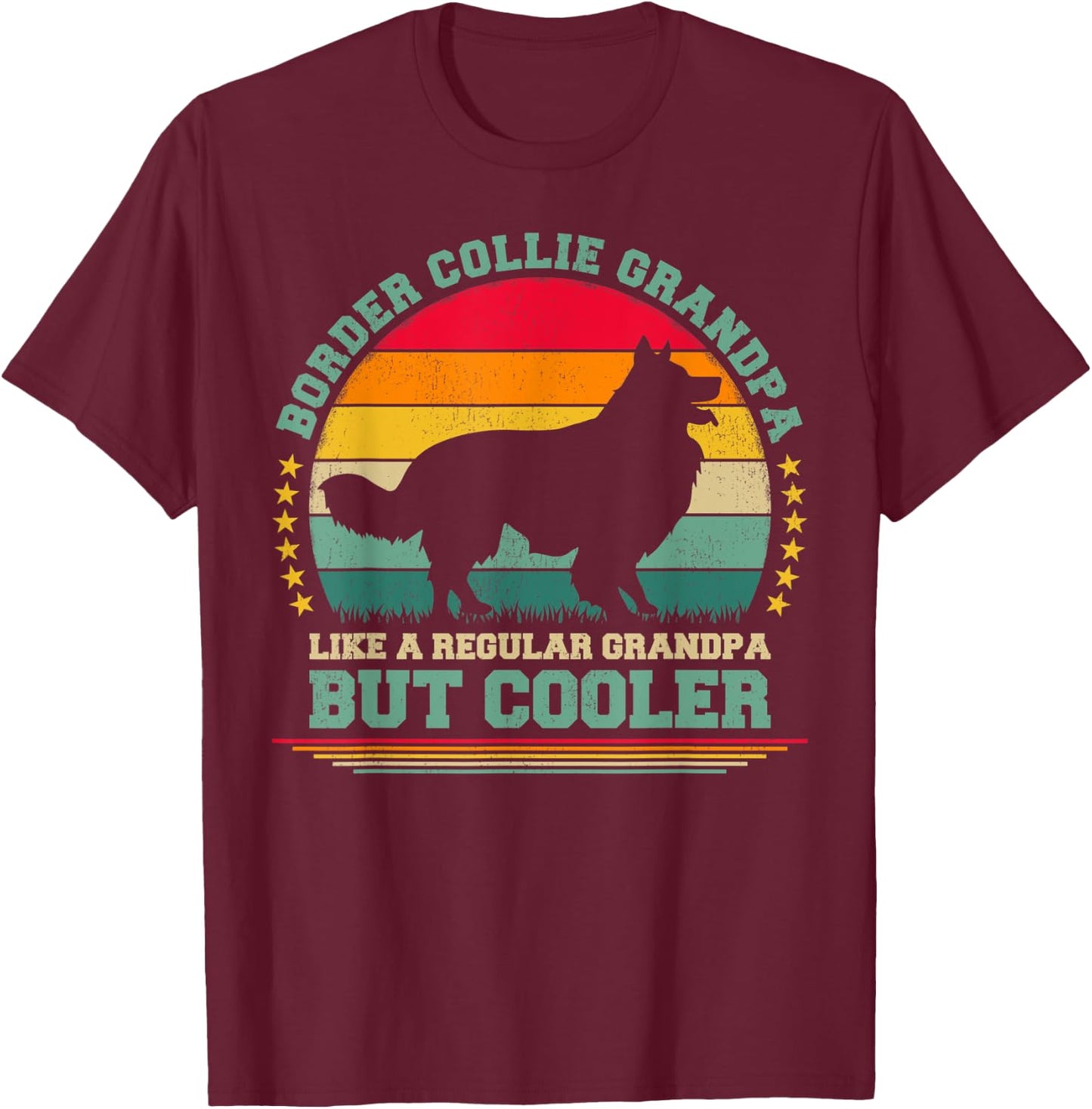 Funny Vintage Retro Dog Border Collie Grandpa Father's Day T-Shirt - T-Shirt | Maroon