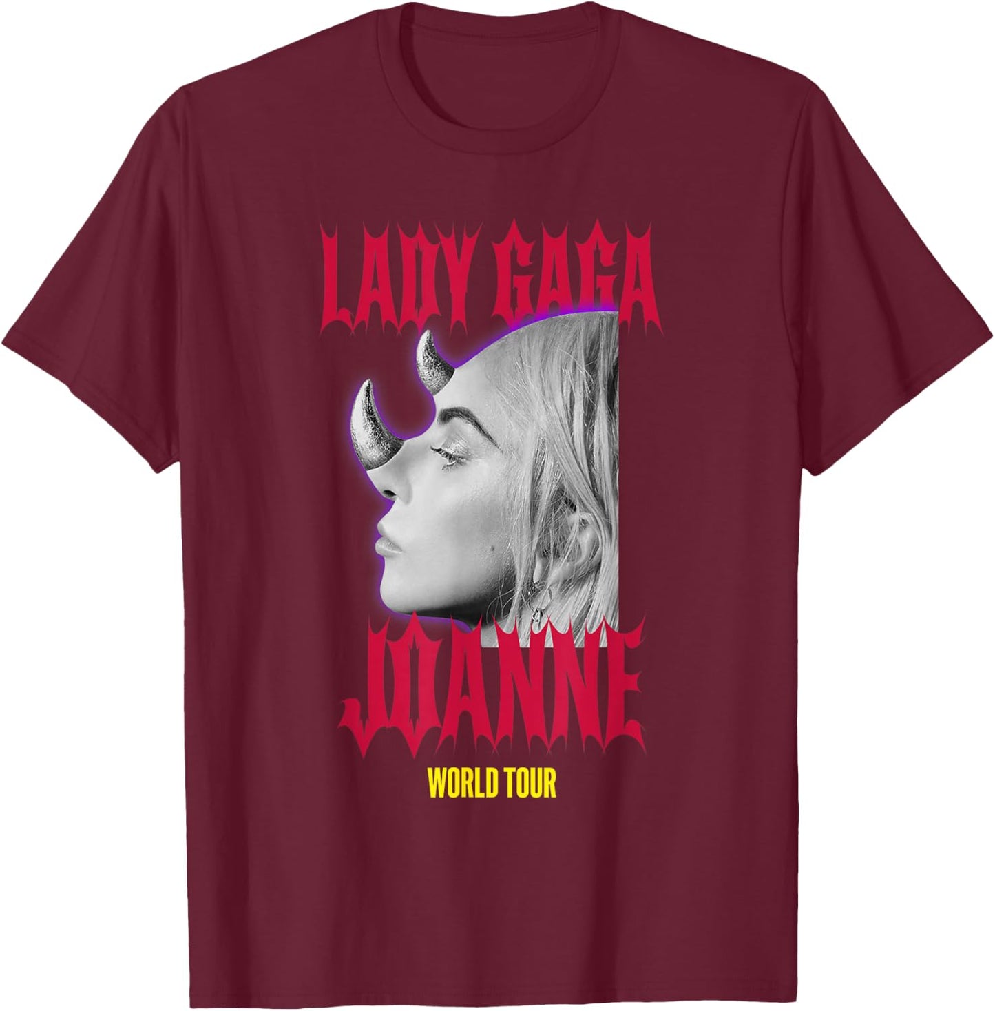 Lady Gaga Official Horns Black Small T-Shirt - T-Shirt | Maroon
