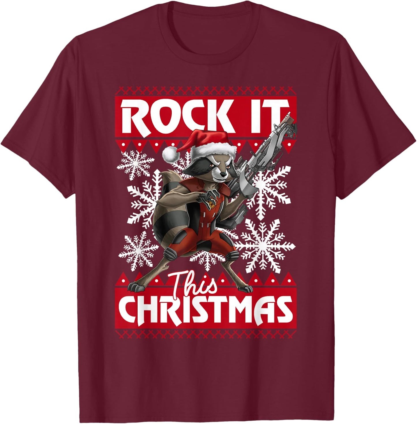 Marvel Guardians of The Galaxy Rocket Rock It This Christmas T-Shirt - T-Shirt | Maroon