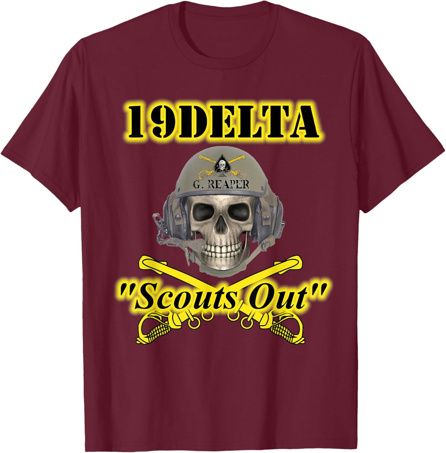 Army Cavalry Scouts MOS - veterans - Skull design on front T-Shirt - T-Shirt | Maroon