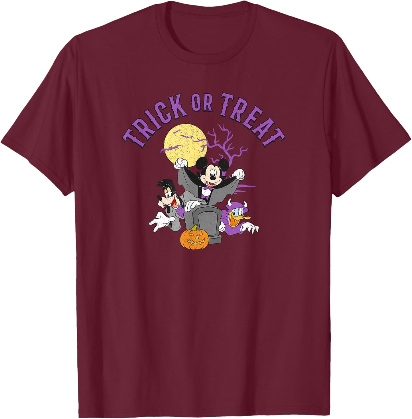 Disney Mickey and Friends Halloween Trick or Treat Group T-Shirt - T-Shirt | Maroon