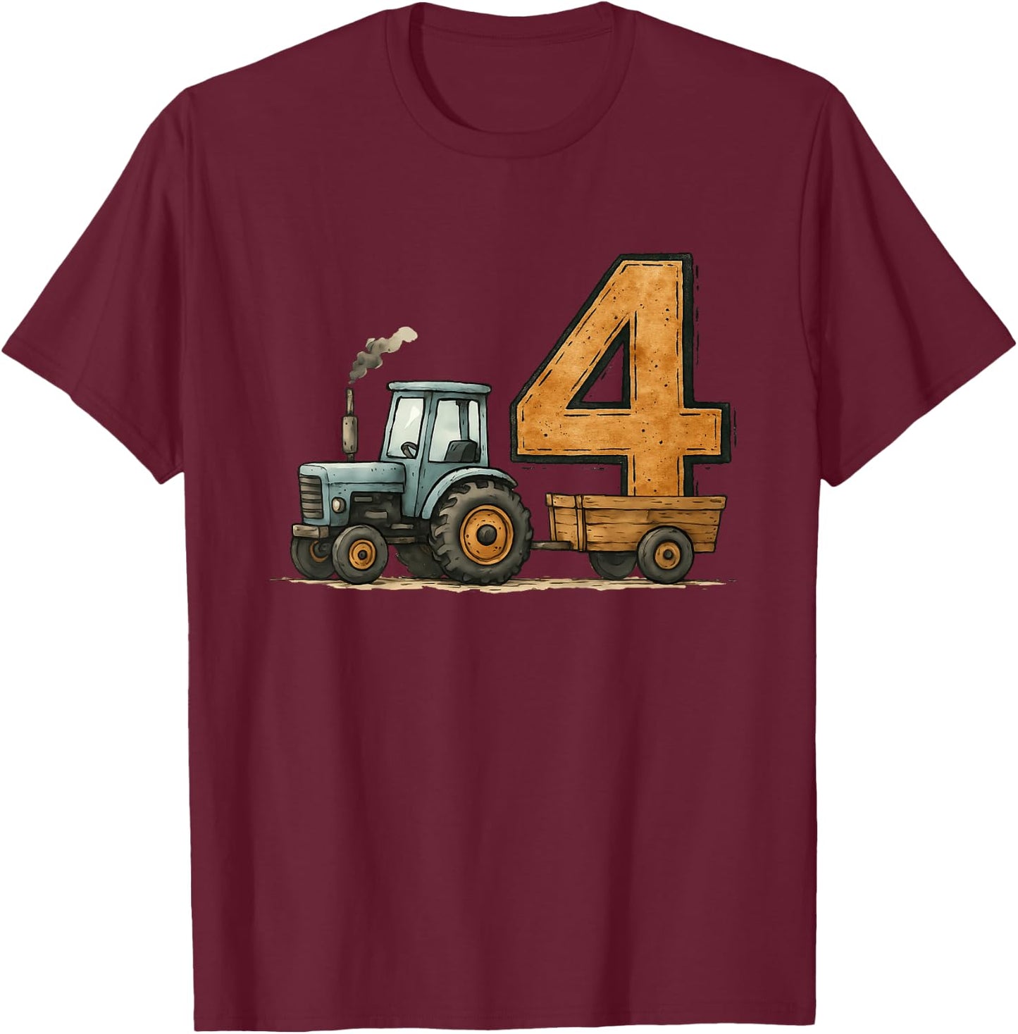 Kids Cute Tractor 4rd Birthday 4 Year Old Kids T-Shirt - T-Shirt | Maroon