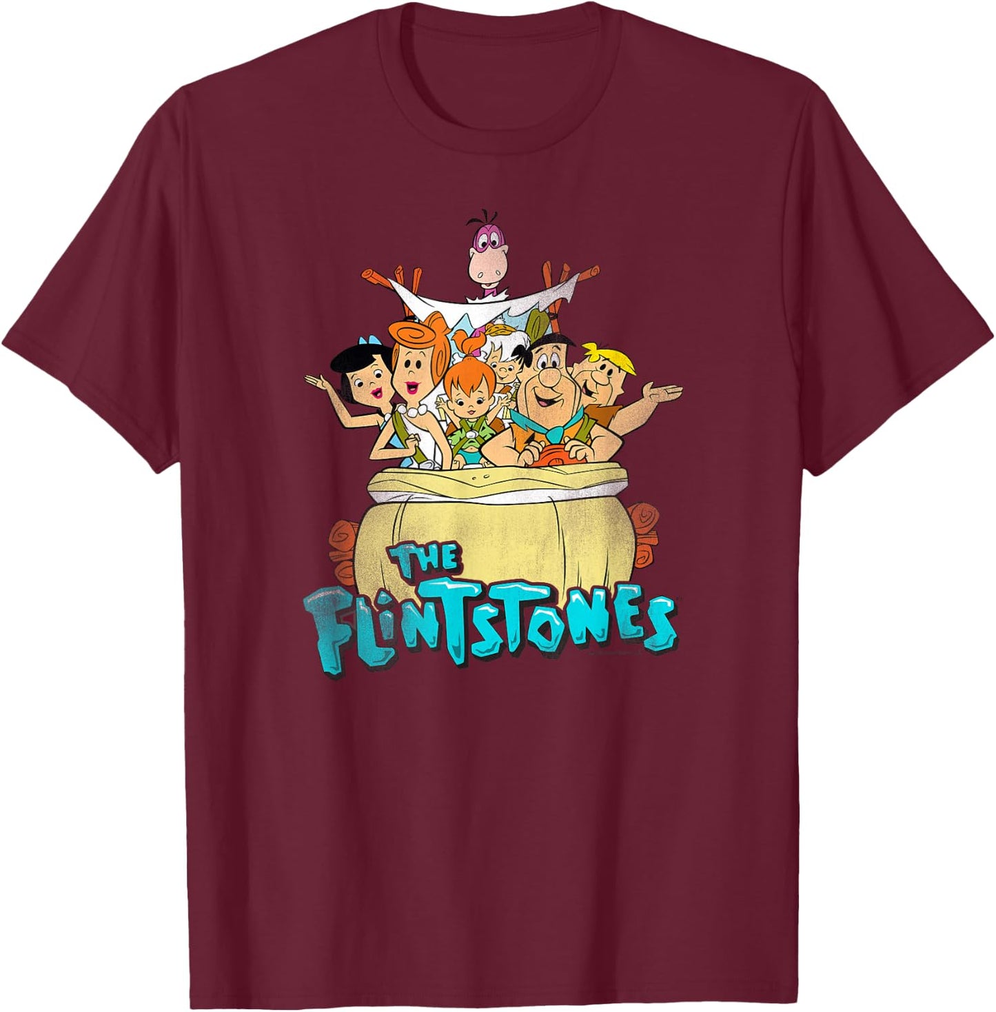 Popfunk The Flintstones Ride On Kids Blue Small Cartoon T-Shirt - T-Shirt | Maroon