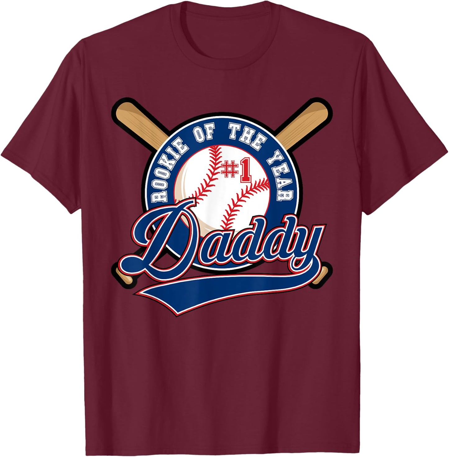 Daddy of Rookie of Year 1st Birthday Baseball Theme Matching T-Shirt - T-Shirt | Maroon