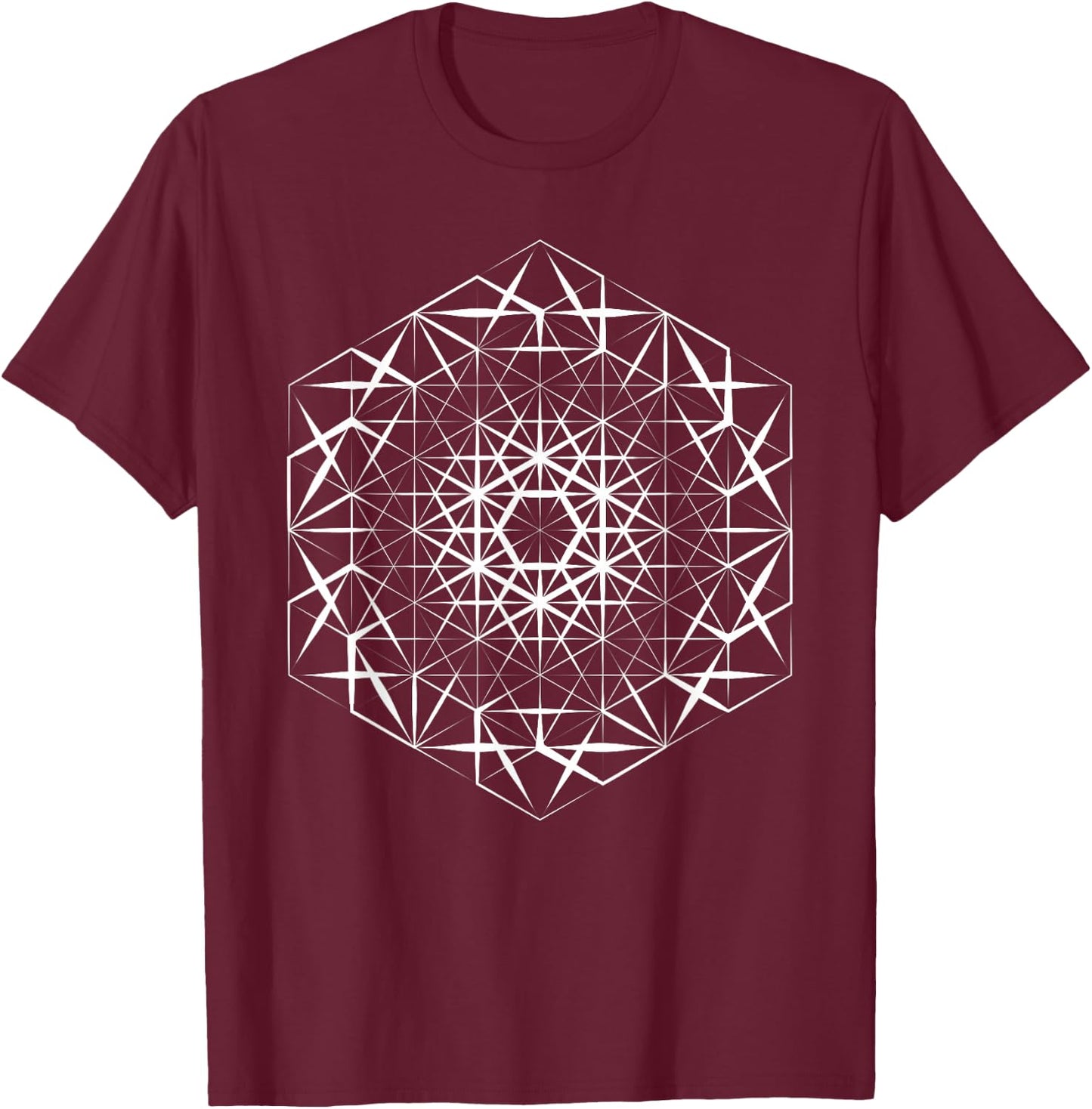 Sacred Geometry Hexagon Web Mandala T-Shirt - T-Shirt | Maroon
