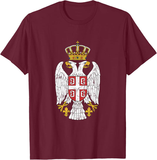 Serbian Coat of Arms Serbian Flag Symbol Balkan T-Shirt - T-Shirt | Maroon