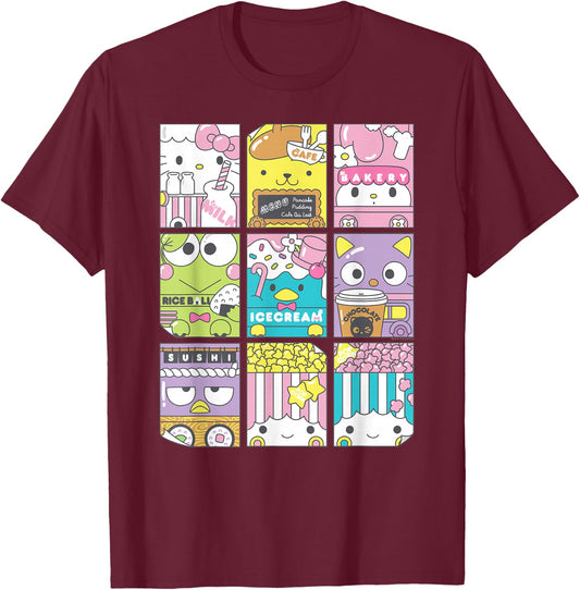 Hello Sanrio Kawaii Foodie Menu Poster Shirt T-Shirt - T-Shirt | Maroon