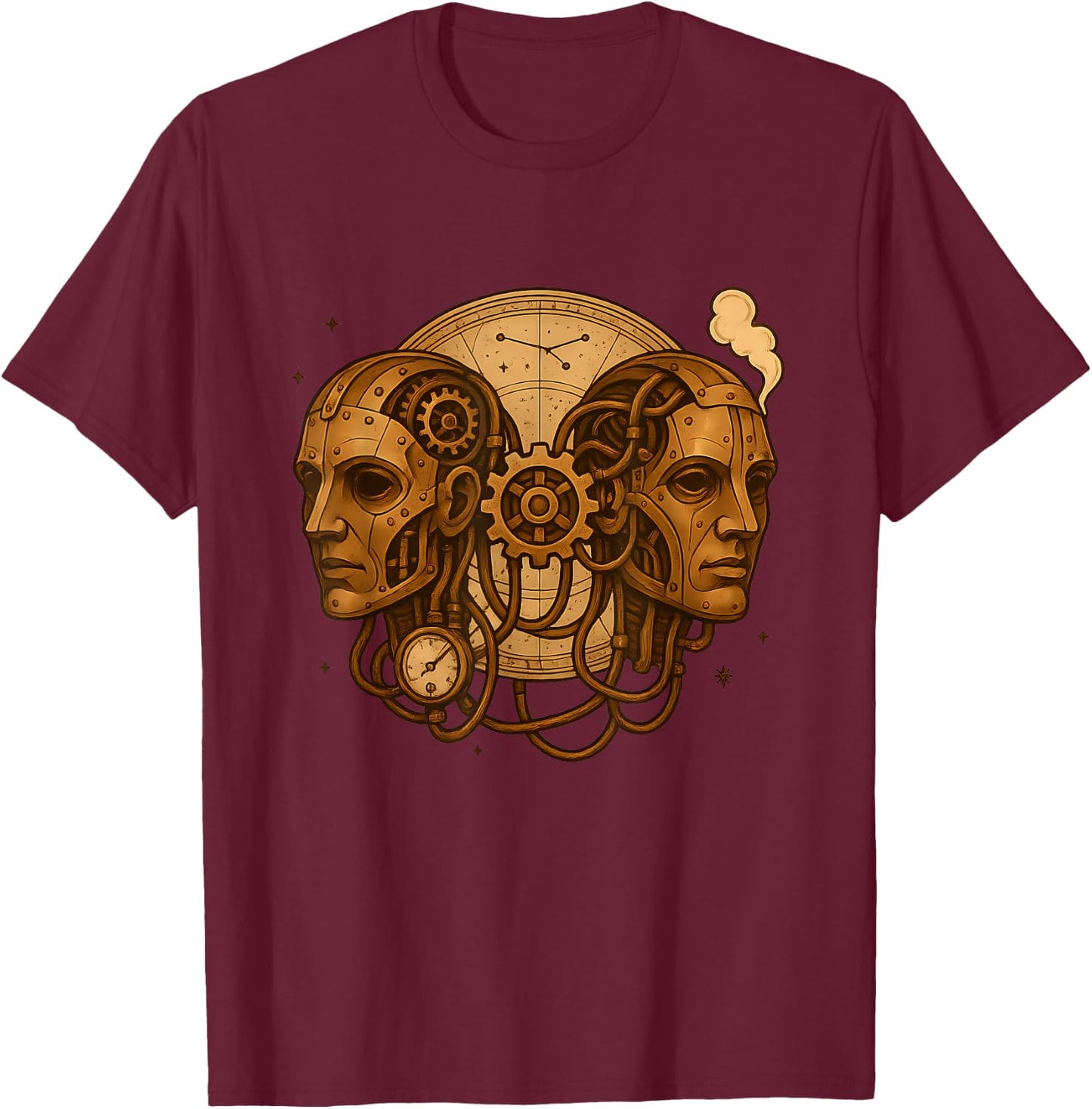 Gemini Steampunk Zodiac Twins Gear T-Shirt - T-Shirt | Maroon
