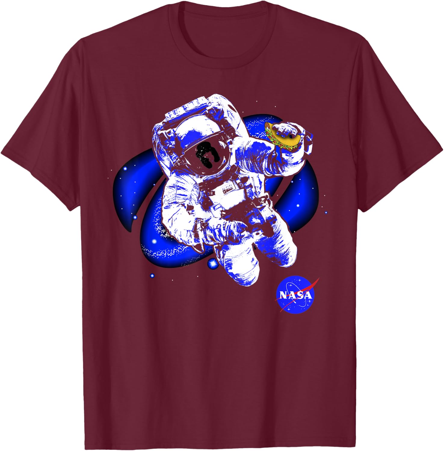NASA Astronaut In Space With A Taco T-Shirt - T-Shirt | Maroon