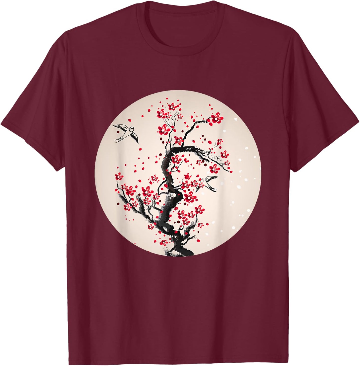 Watercolor Cherry Blossom Tree T-Shirt - T-Shirt | Maroon