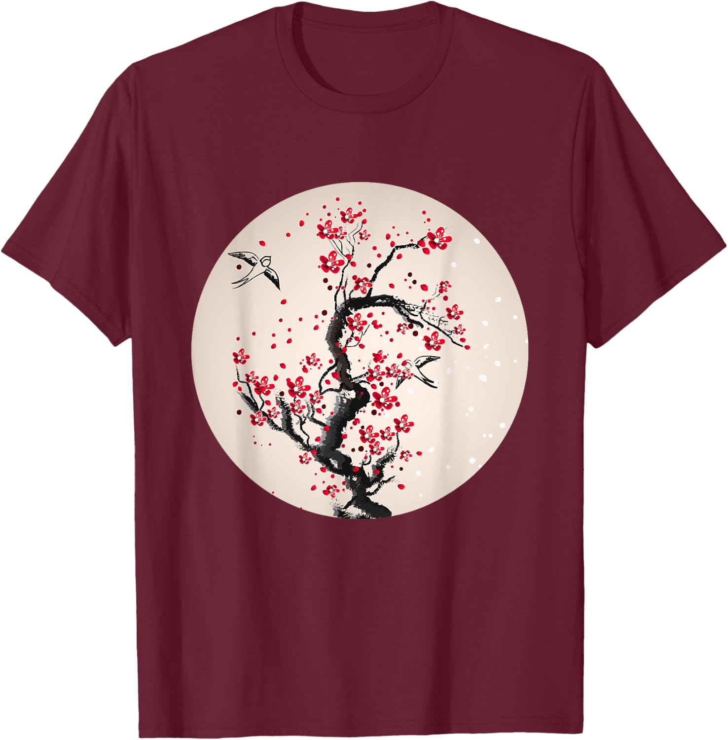 Watercolor Cherry Blossom Tree T-Shirt - T-Shirt | Maroon