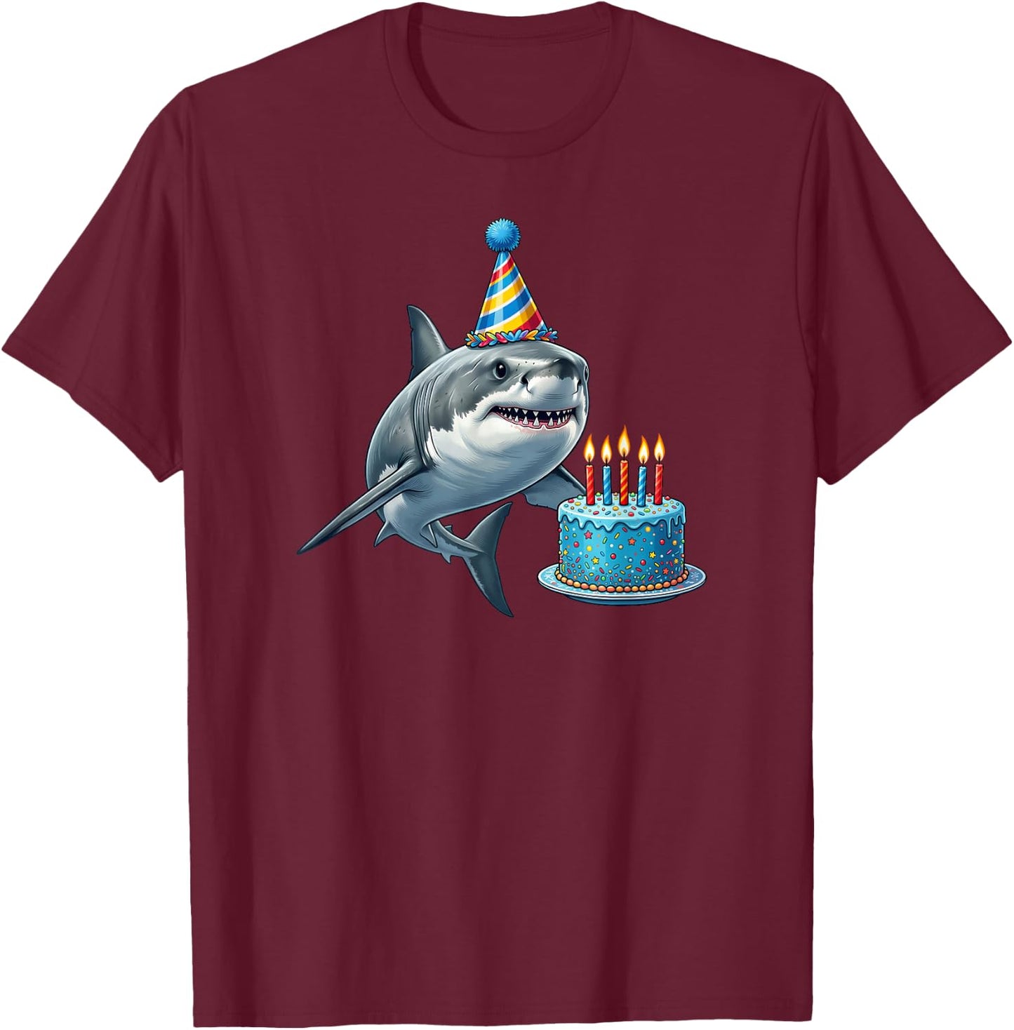 Shark Birthday T-Shirt - T-Shirt | Maroon