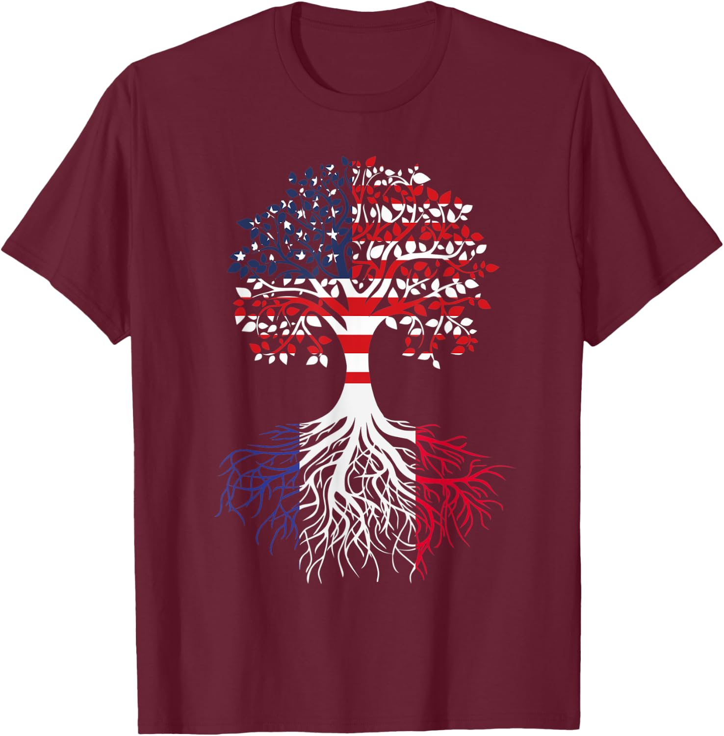 French Roots American Grown Tree Flag T-Shirt - T-Shirt | Maroon
