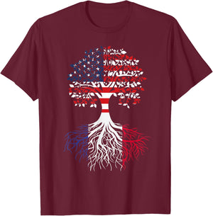 French Roots American Grown Tree Flag T-Shirt - T-Shirt | Maroon