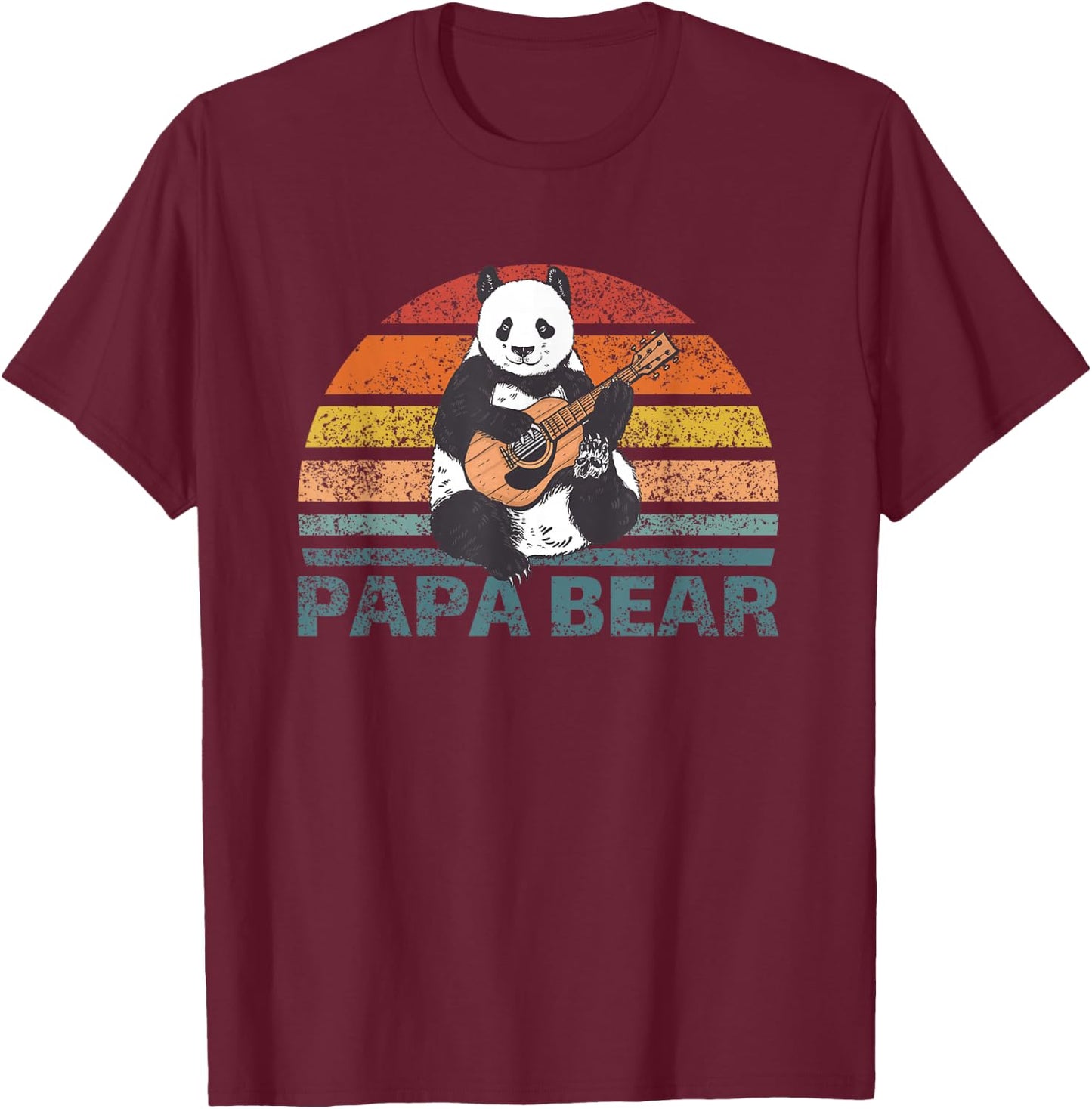 Papabear Father's Day Best Papa Plays Guitar Papa Panda T-Shirt - T-Shirt | Maroon