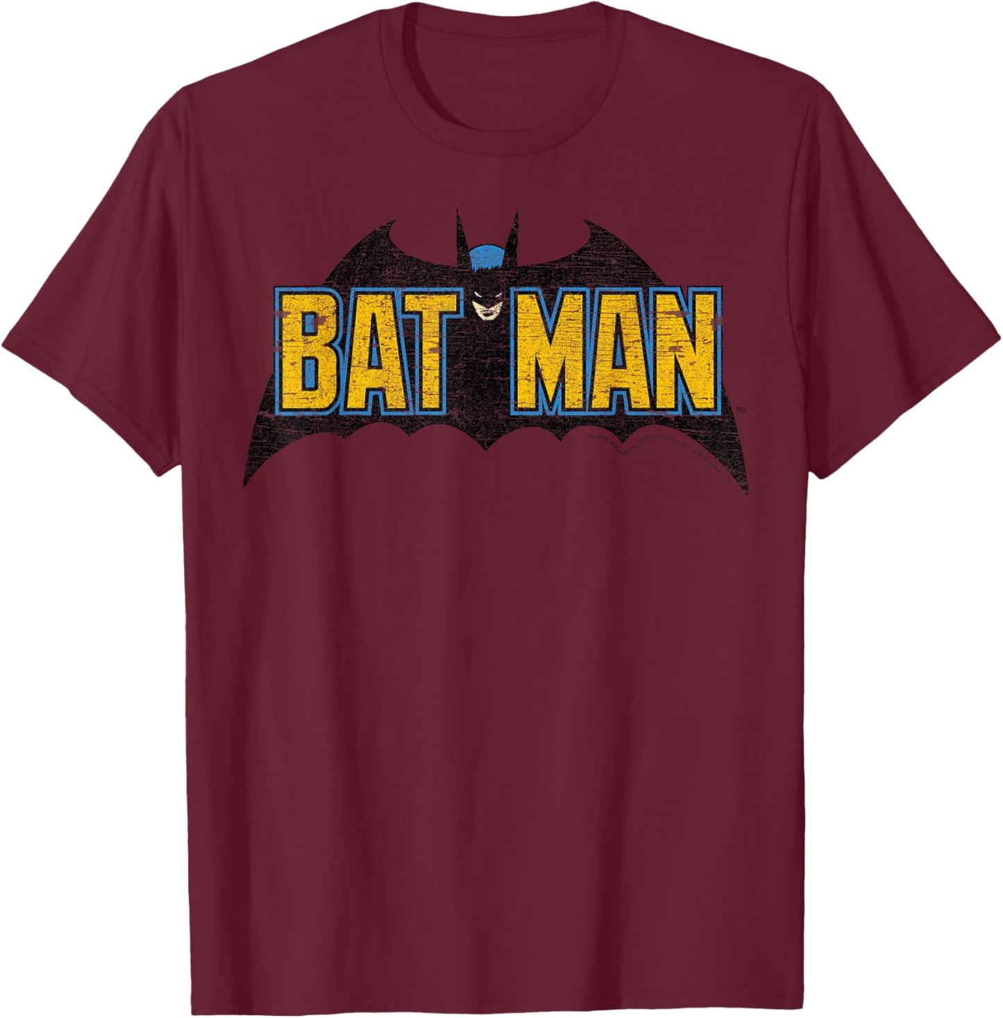 DC Comics Batman Distressed Vintage Text Logo T-Shirt - T-Shirt | Maroon