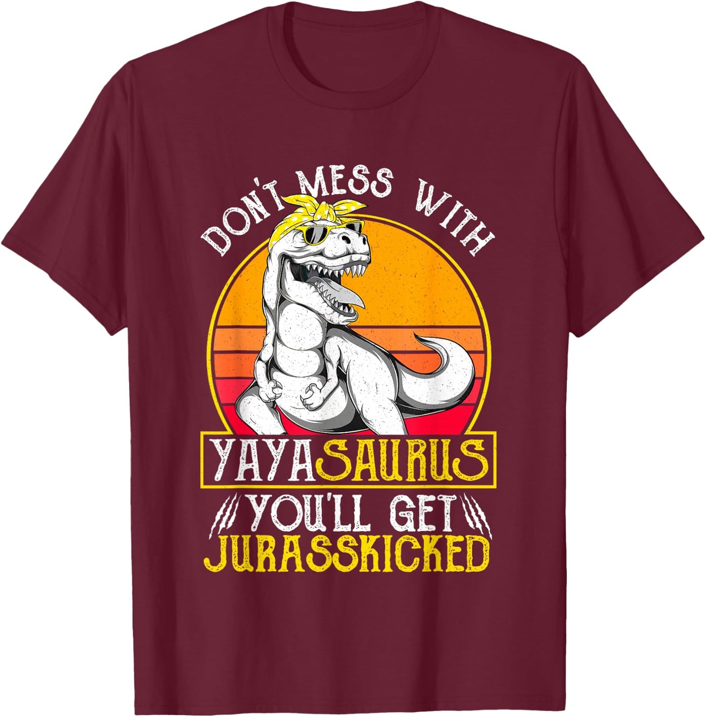 Vintage Jurasskicked Yaya Saurus T Shirt, Dino Greek Grandma T-Shirt - T-Shirt | Maroon