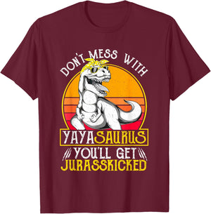 Vintage Jurasskicked Yaya Saurus T Shirt, Dino Greek Grandma T-Shirt - T-Shirt | Maroon