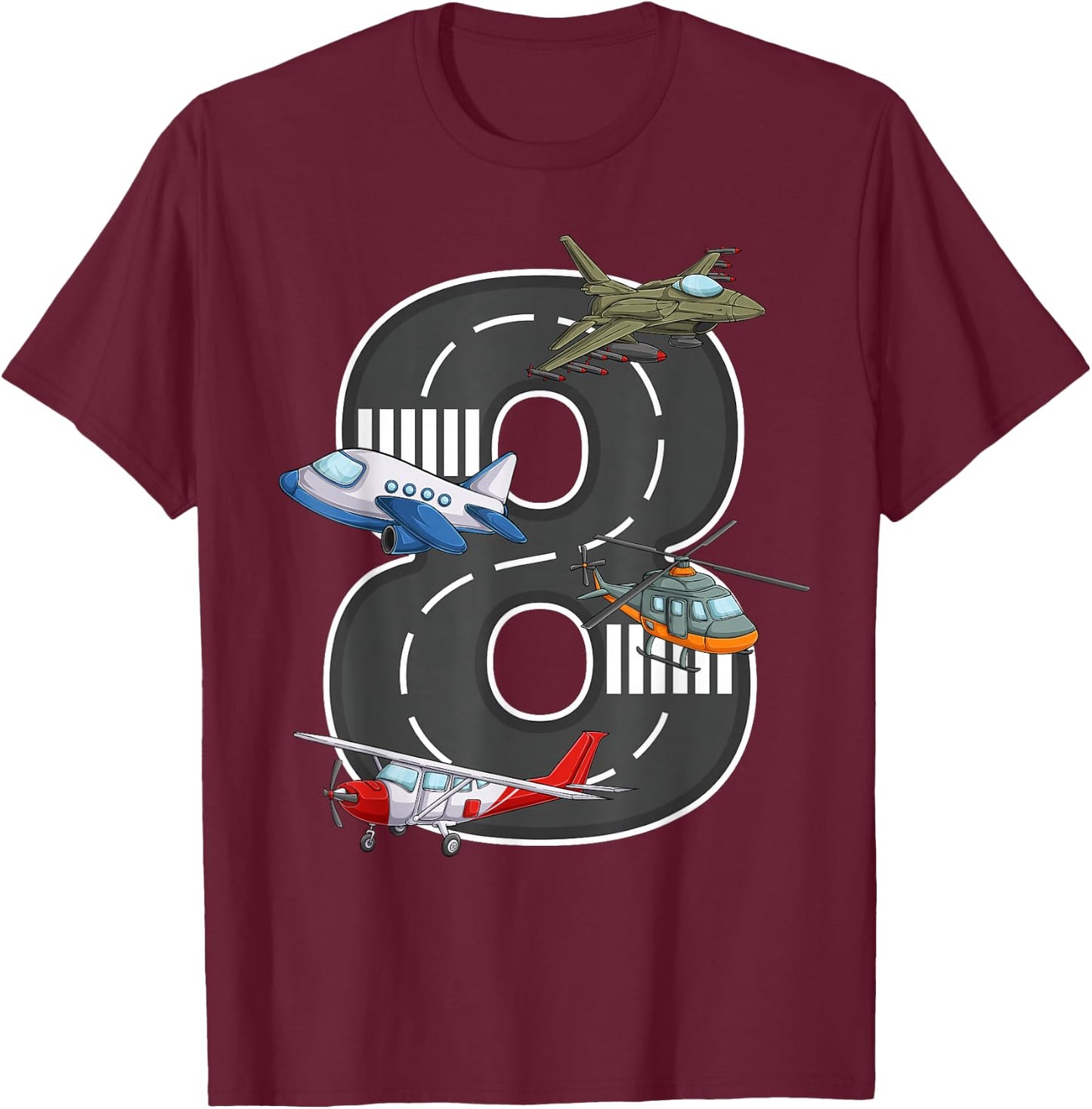 Little Pilot 8th Birthday Party 8 Eight Year Old Airplane T-Shirt - T-Shirt | Maroon